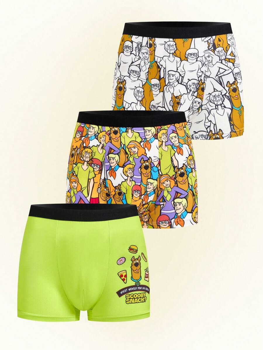 SCOOBY-DOO X SHEIN 3 peças Cueca Samba Canção Homens com Estampa Gráfica Cartoon