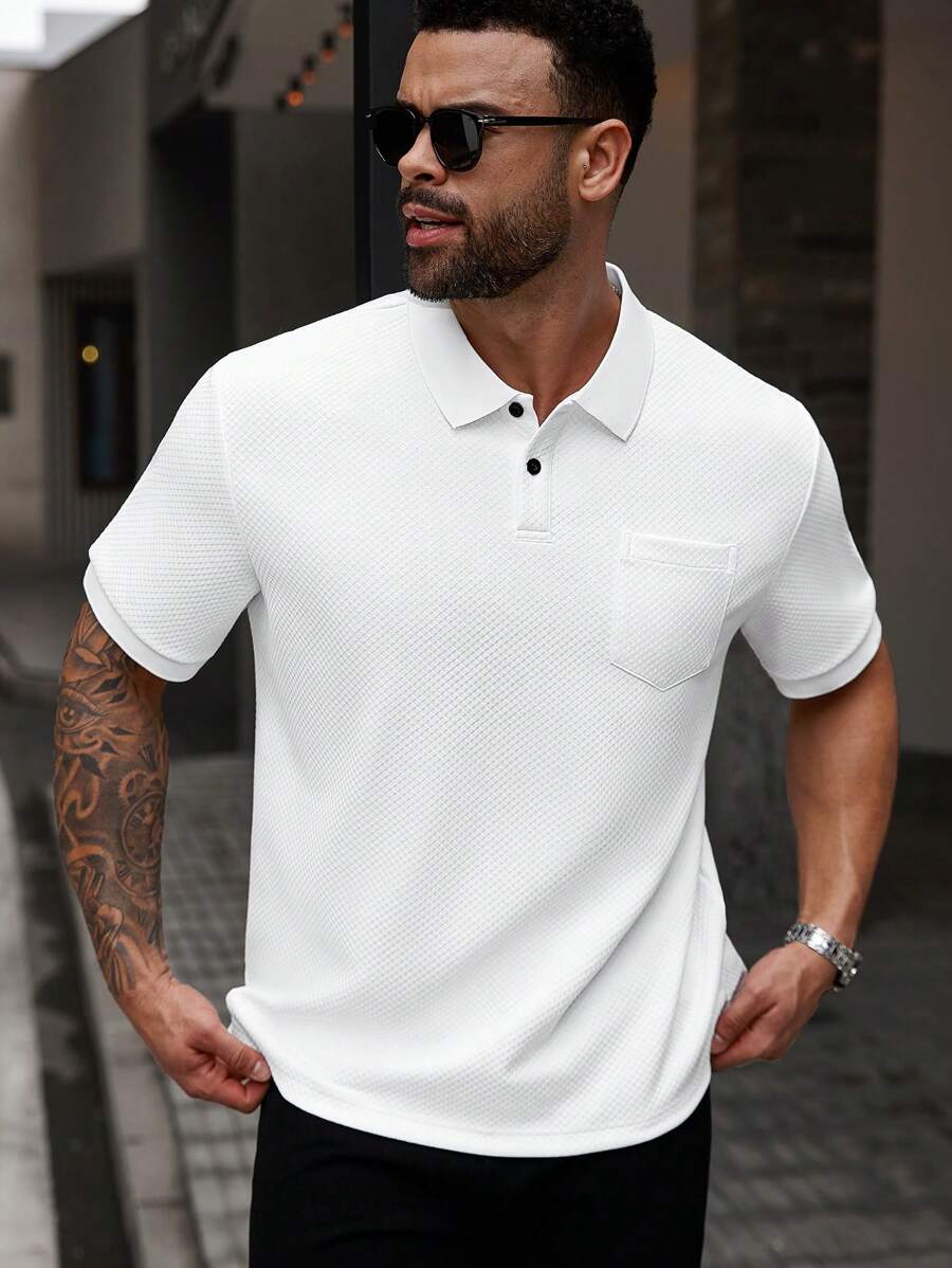 Manfinity Homme Plus Size Men's Casual Versatile Solid Color Polo Shirt, Summer
