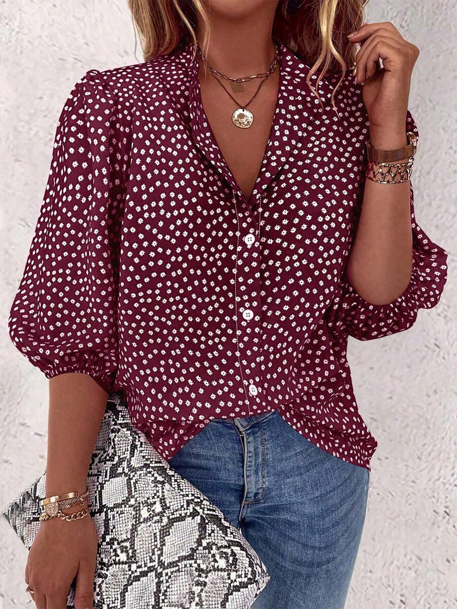 EMERY ROSE Camicia casual a manica media con un singolo bottone e fantasia floreale, abito adatto per il Capodanno