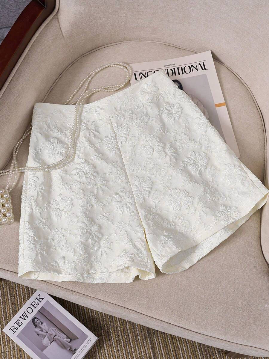 Regalyn Plus Size New Elegant Jacquard Solid Color Casual Summer Versatile Shorts
