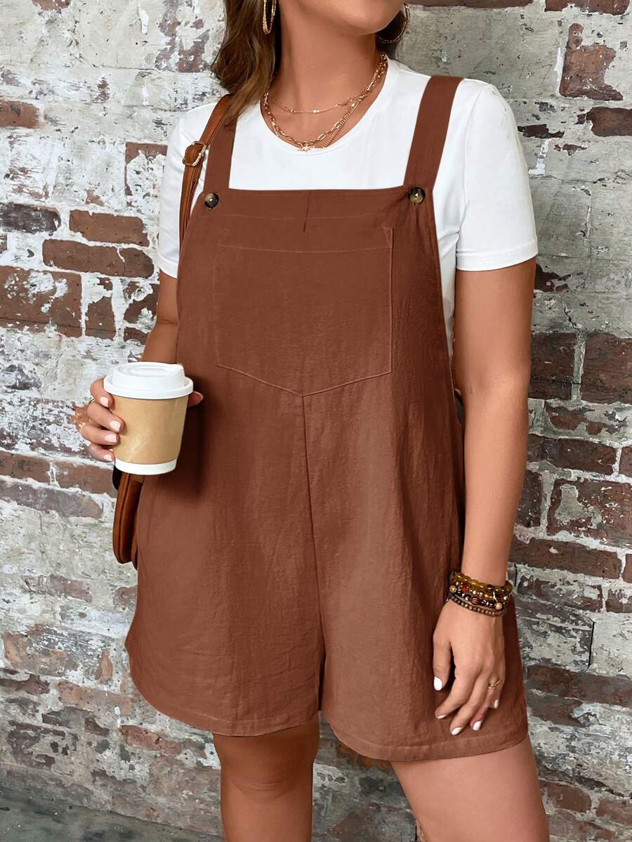 SHEIN LUNE Große Größen einfarbiger ärmelloser locker sitzender Lässig Jumpsuit, Sommer