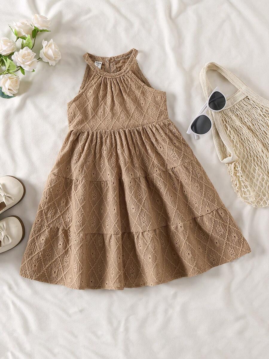SHEIN Vintaside Kids Young Girl Casual Batik Print Ruffle Hem Halter Dress, Summer Girls Brown Dress Little Girls Khaki Dress Girls Beige Summer Dress Girls Sleeveless Aline Dress Girls Casual Dress Kids Brown Dress Little Girl Tan Dress Girls Sleeveless Summer Dress Girls Casual Aline Dress Little Girl Brown Dress Girls Sleeveless Casual Dress