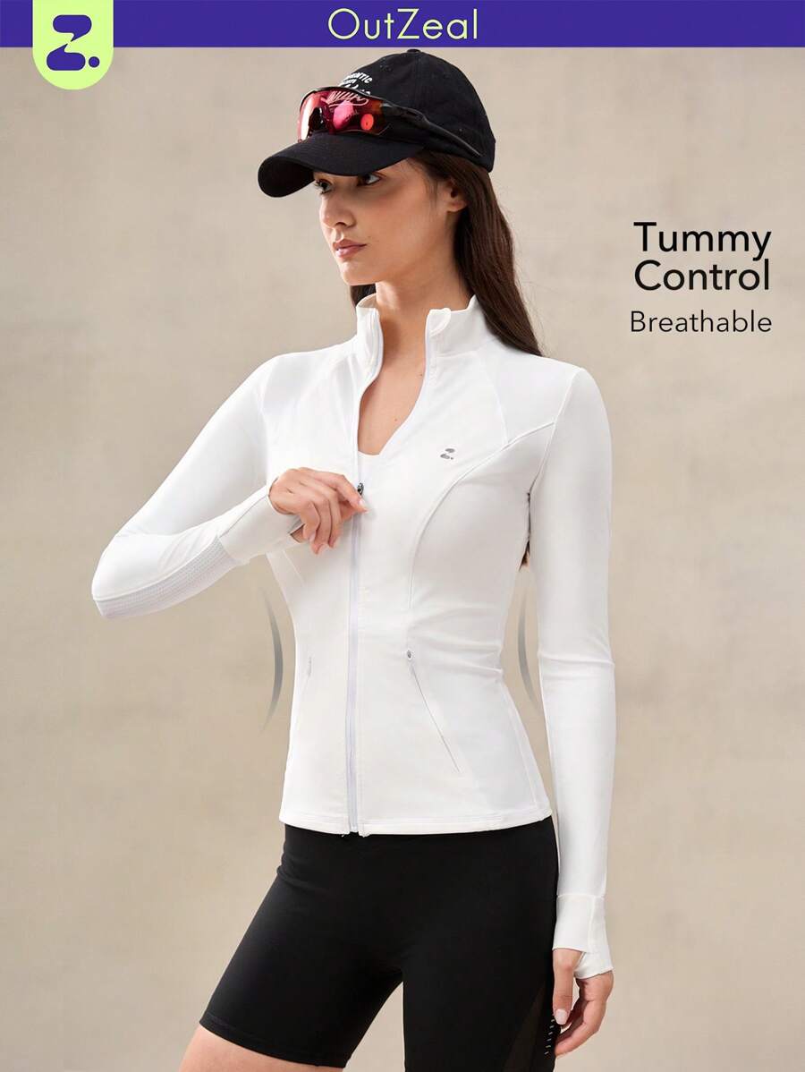 OutZeal Giacca yoga aderente, impermeabile e traspirante in nylon, con chiusura lampo e tasche