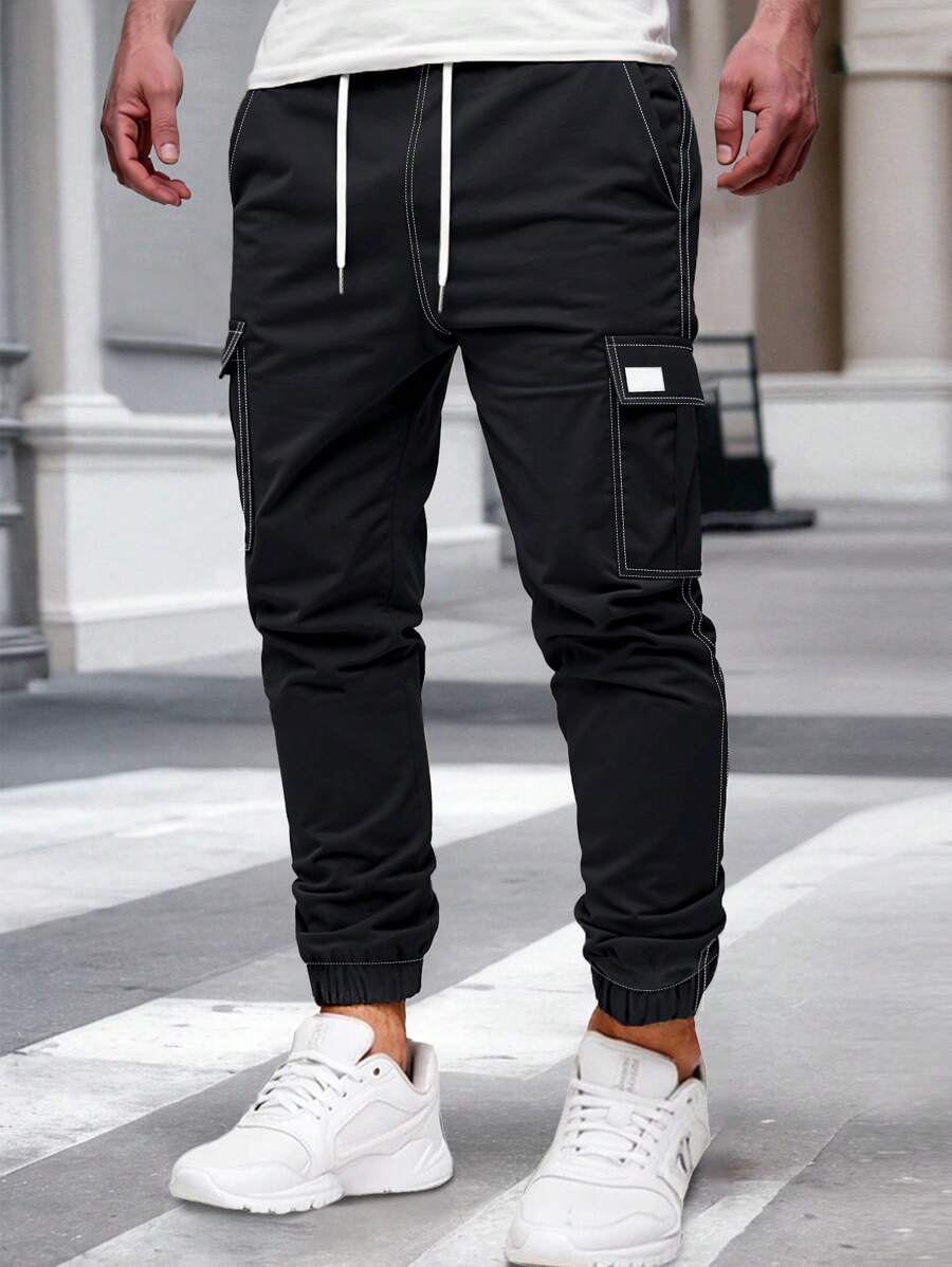 Manfinity Homme Pantalones cargo casuales y versátiles con cordón en la cintura para hombres