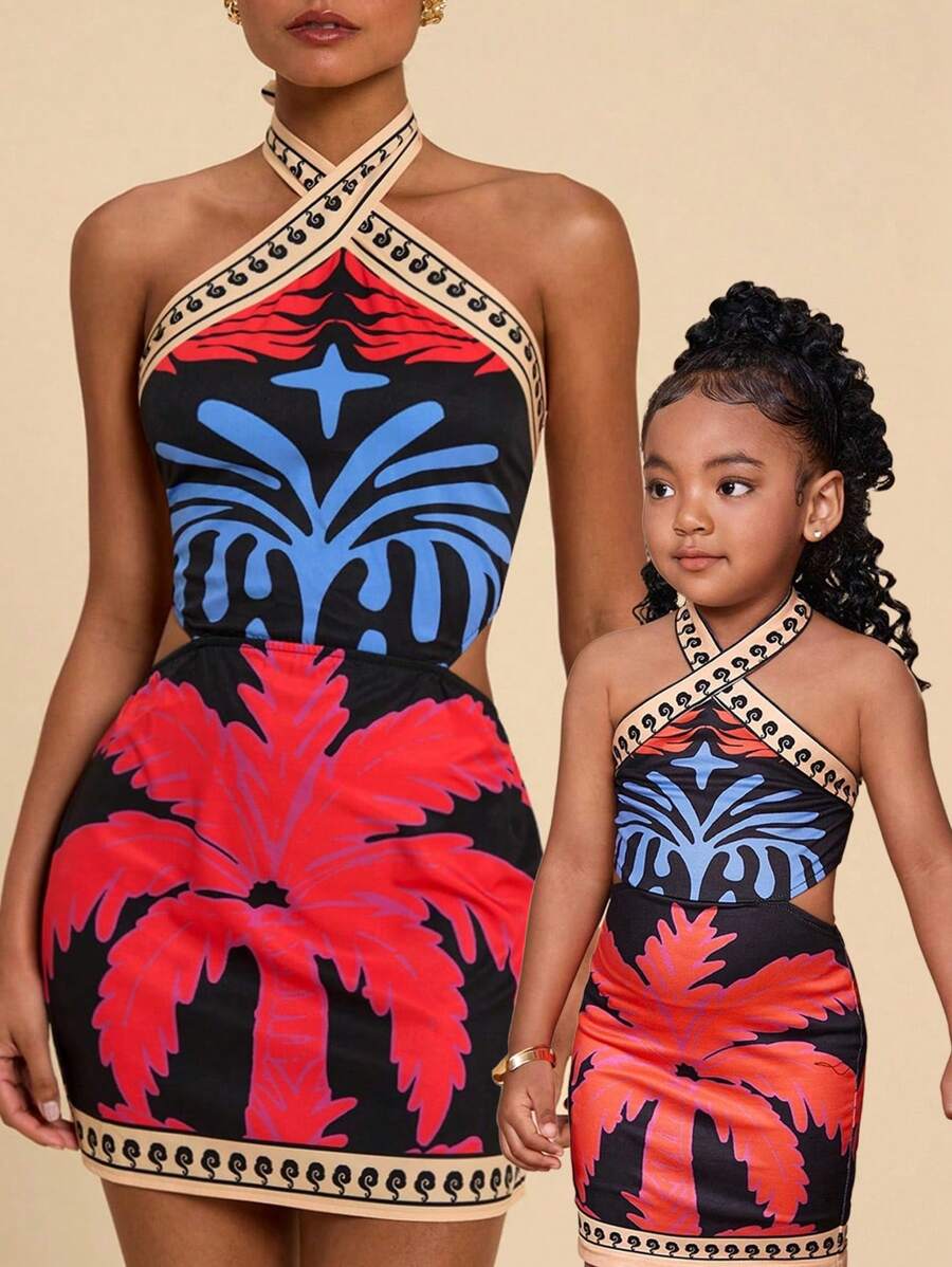 Conjuntos a juego de vestido casual de crochet con flores sin mangas para niña y mamá para vacaciones, playa, viajes (2 conjuntos vendidos por separado)