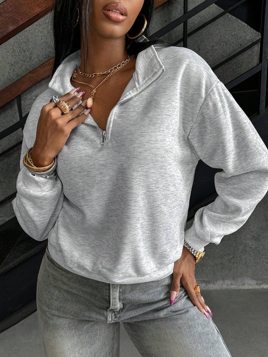 INAWLY Solva Women's Casual Loose Fit Stand Collar Zip-Up Long Sleeve Sweatshirt,Long Sleeve Tops Graduation,Back To School Outfits,Graduation,Teacher Outfits For Women,Back To School Pullover Fall Outfit