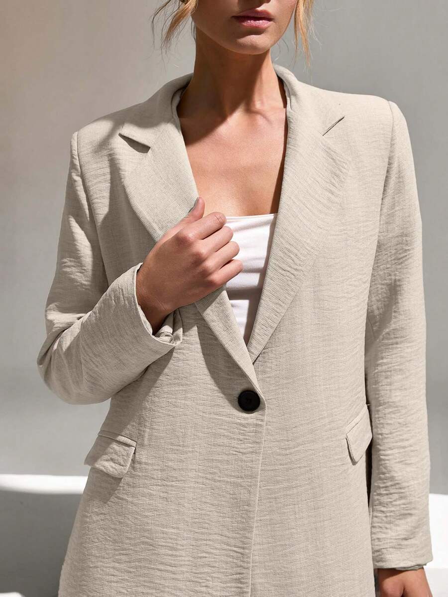 CLARA VERO Blazer de lino con un solo botón oversize, chaqueta ligera y entallada, ropa exterior casual de oficina, estilo primavera-verano