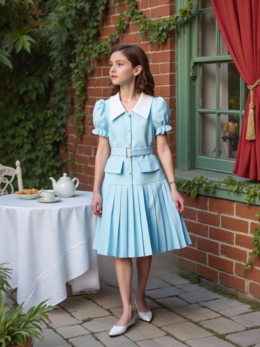 SHEIN Vestido de verano elegante con textura para niñas preadolescentes