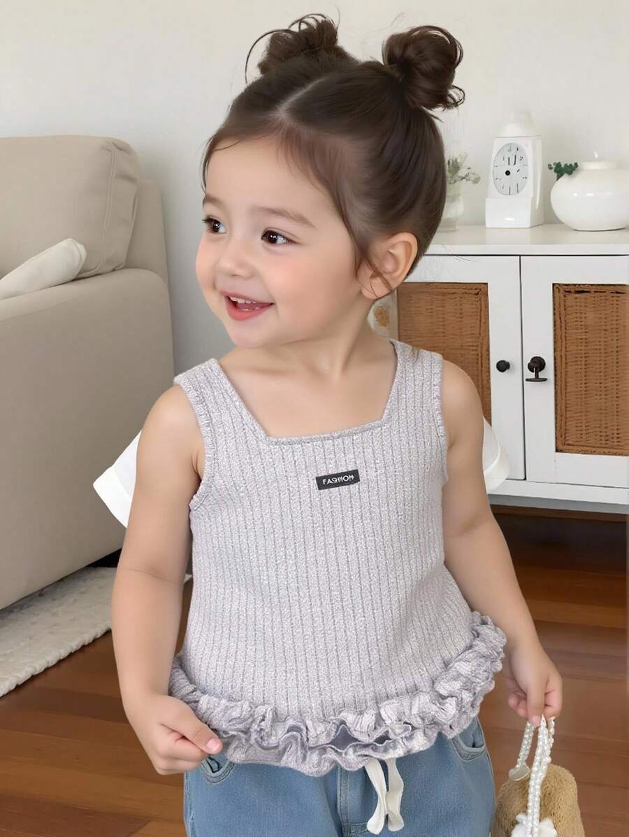 SHEIN Girls/Baby Summer Outdoor Sleeveless Tank Top, Fashion Street Style Casual Comfy Knitted Vest