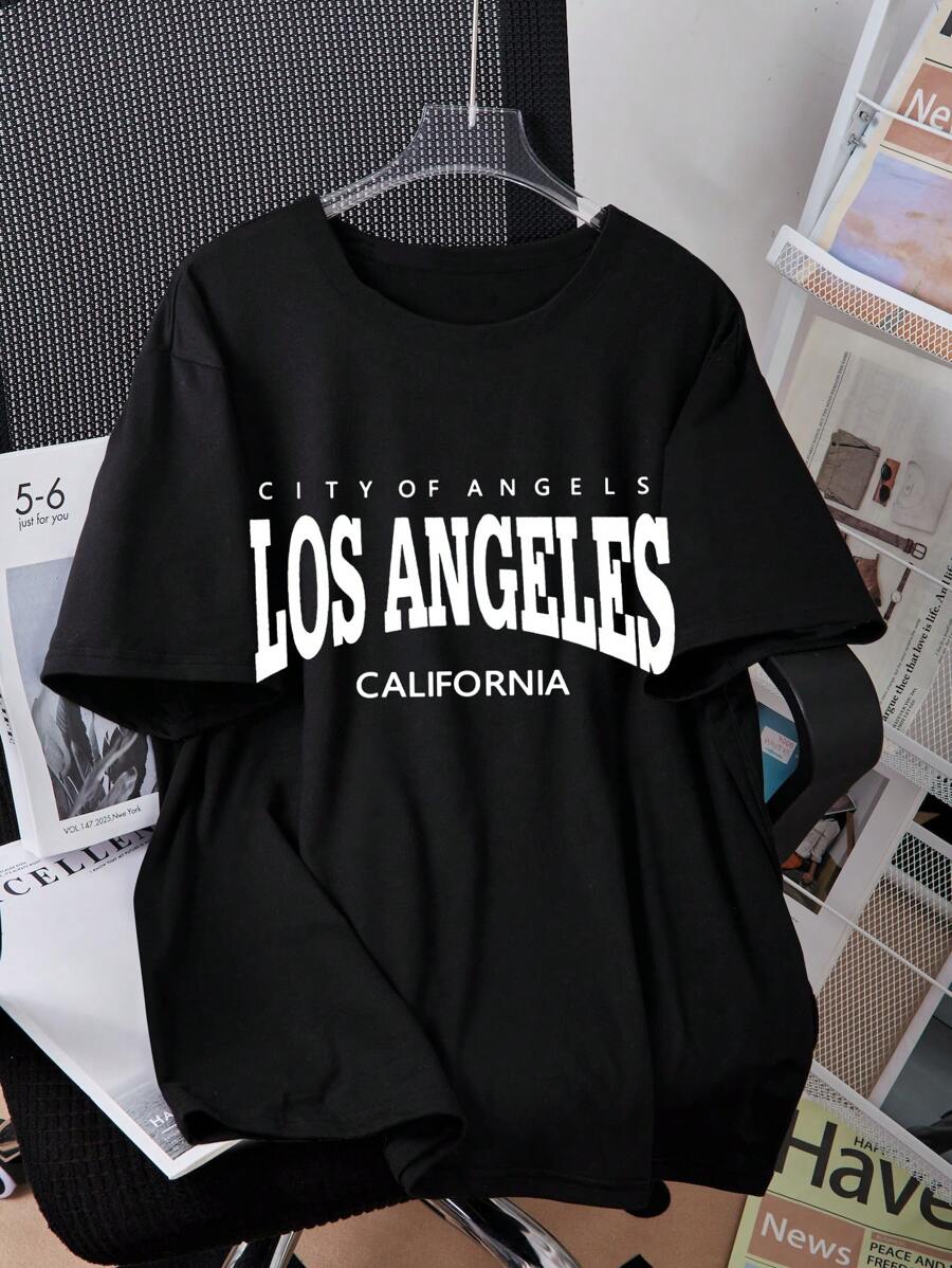 Teenage Boys' Casual Simple Letter Print Round Neck Short Sleeve T-Shirt, Suitable For Summer Wear