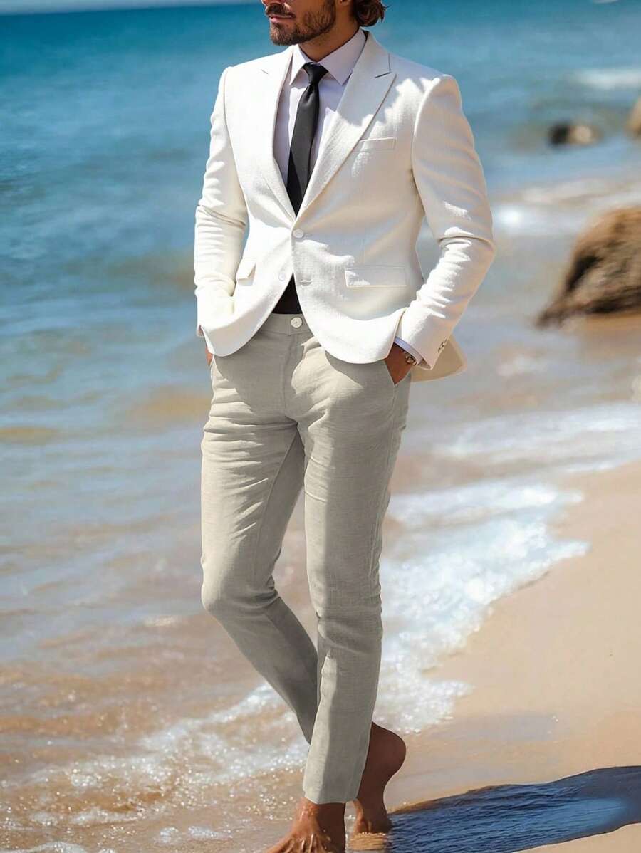 Manfinity Bizformal Men Casual Simple Business Solid Color Peak Lapel Single Breasted Suit Jacket Men Casual Suits Men Fashion Suits Mens Dress Suits Mens Wedding Suits