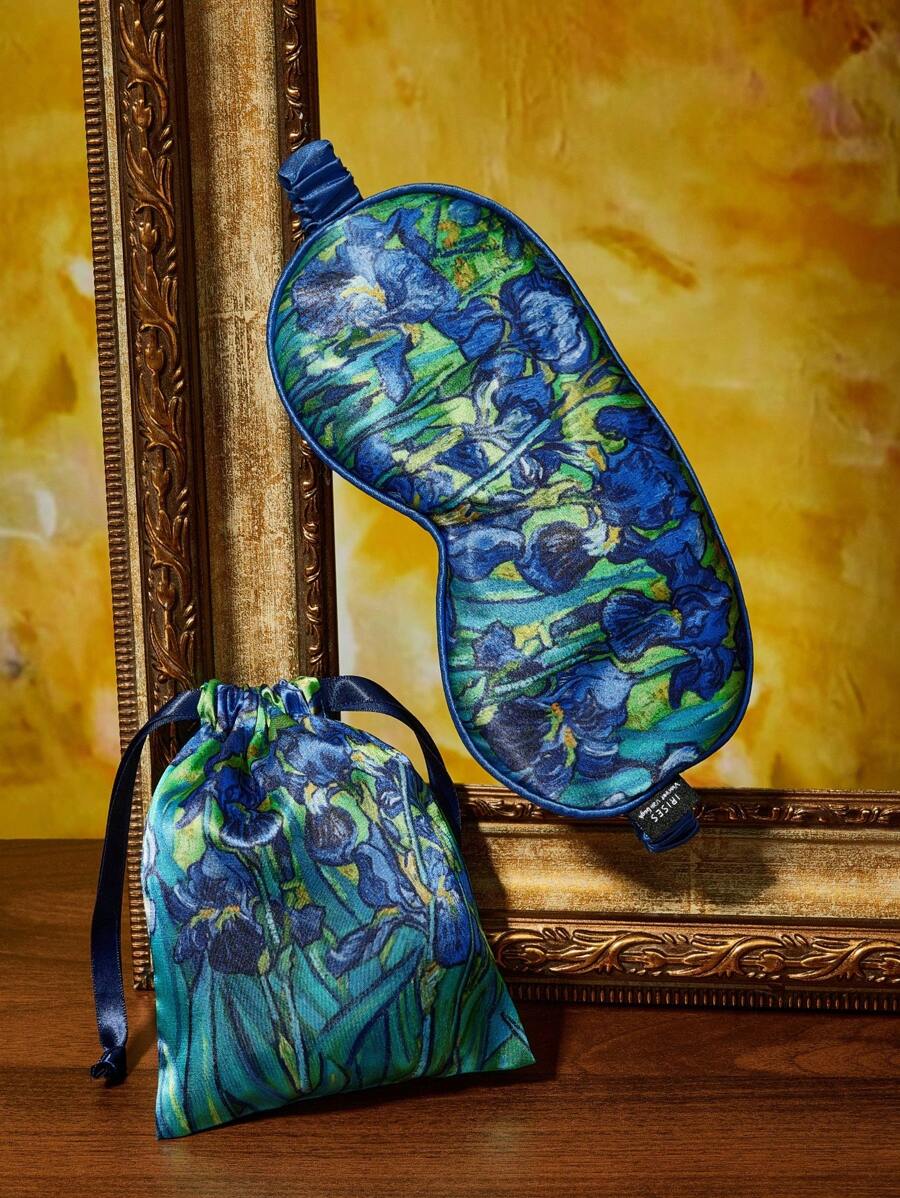 SHEIN Touch of Art 1 Stück Seidentraum Schlafmaske, Iris Blumen Design, weiches Material, nicht reizend, gute Abdunkelungswirkung
