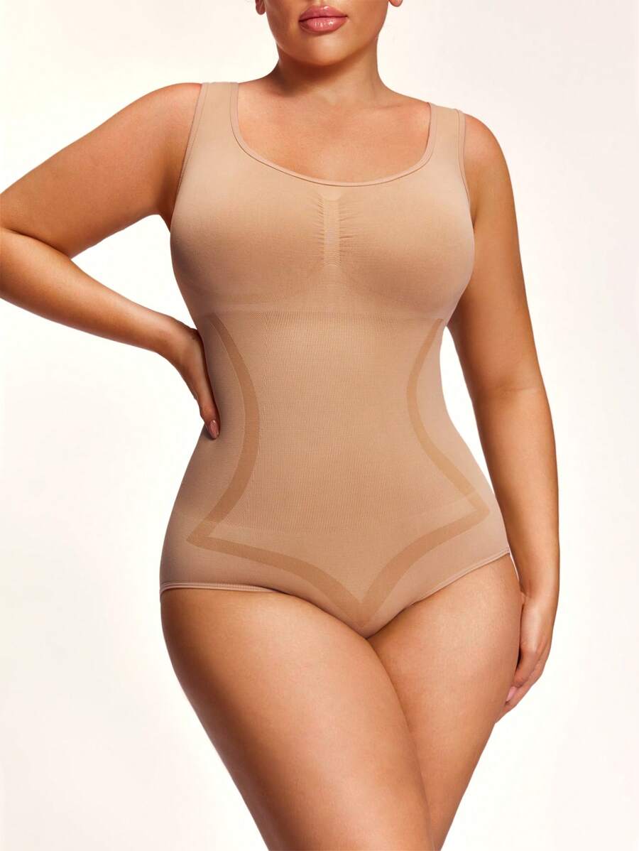 SHEIN Shape Bodys de talla grande de unicolor con cuello redondo y sin mangas, entallados