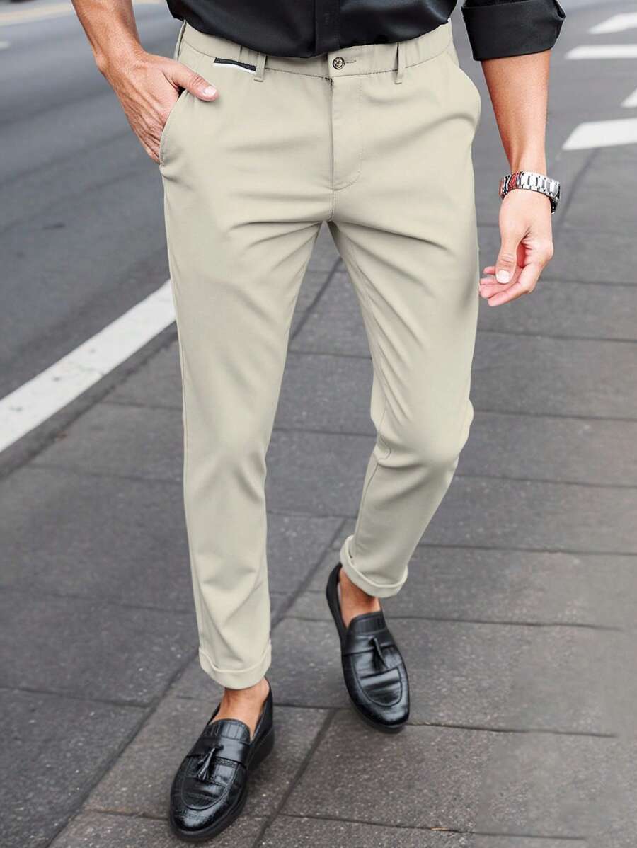Manfinity Mode Pantalones casuales de vestir de corte slim con bolsillo insertado de unicolor para hombre