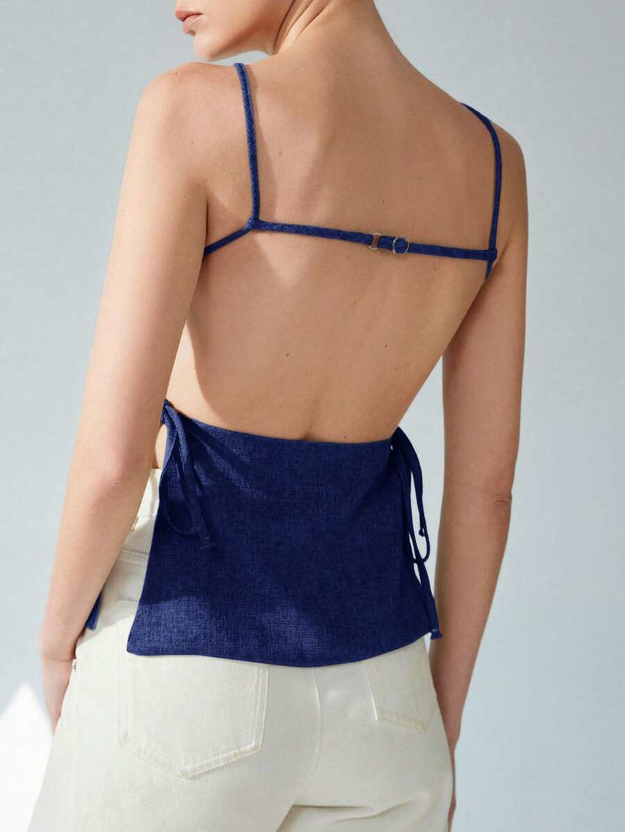 Aveloria Modichic Top elegante e chic per pendolarismo, sexy, con spalline sottili, design a sciarpa, grande apertura sulla schiena con design legante per donne