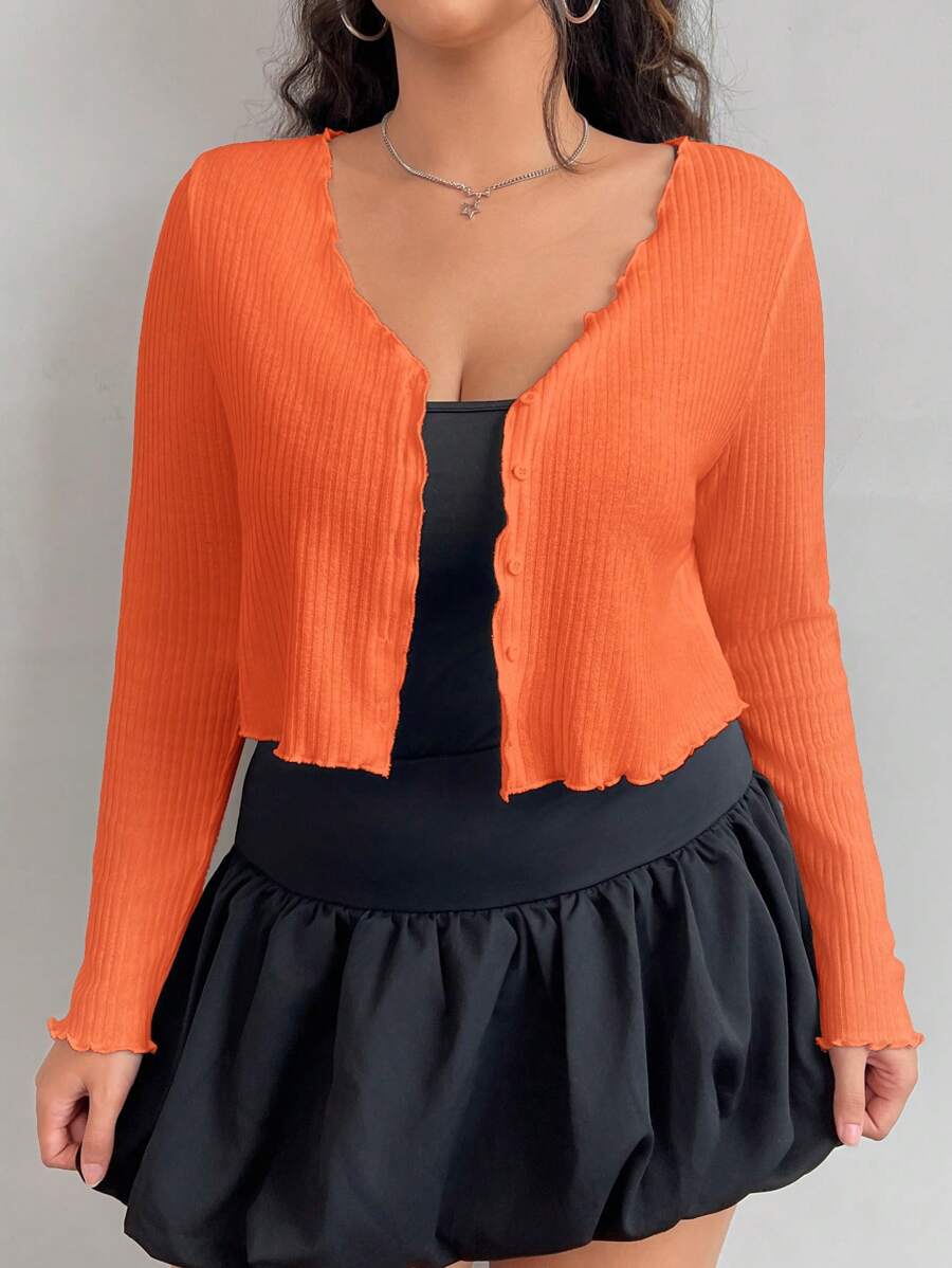SHEIN EZwear Plus Size Women's Orange Cardigan Tops, Suitable For Summer Holiday & Music Festival