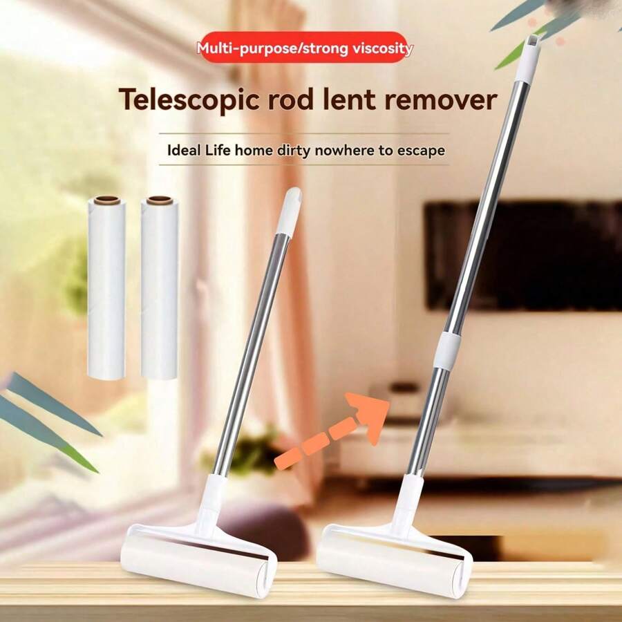 Fusselroller mit Nachfüllungen, breiter Fusselnentferner-Roller für Haustiere, Teppich-Reinigungsfussellroller, Fusselnentferner, Langes Stielklebriges Wischmop zum Reinigen von Teppichen, Böden, Couch, Bett, Autos, Kleidung und Haustierhaaren