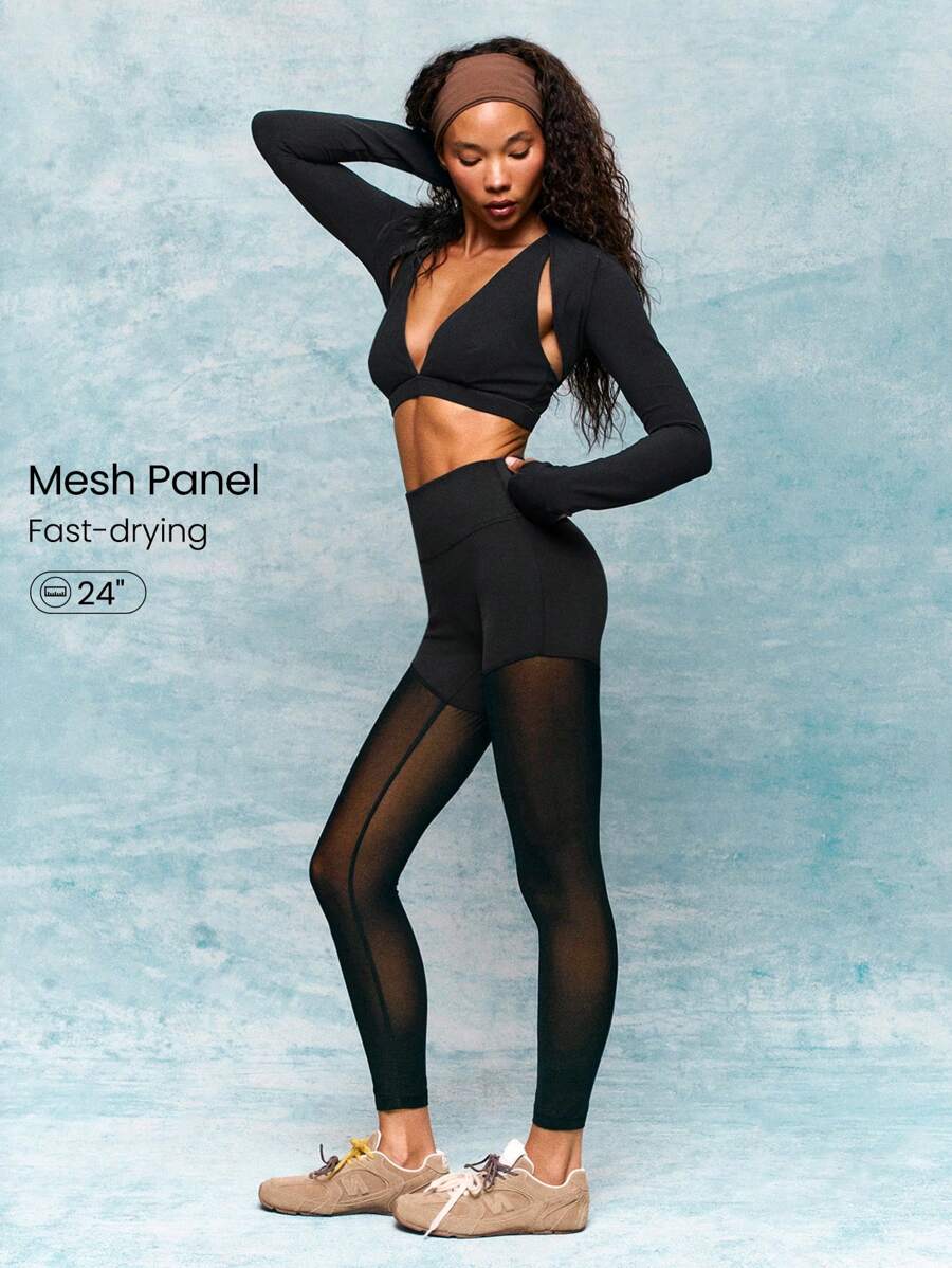 GLOWMODE 24" Powersculpt™ Make A Move Mesh Leggings Yoga Pants High-Impact Running Jogging Training Gym Workout