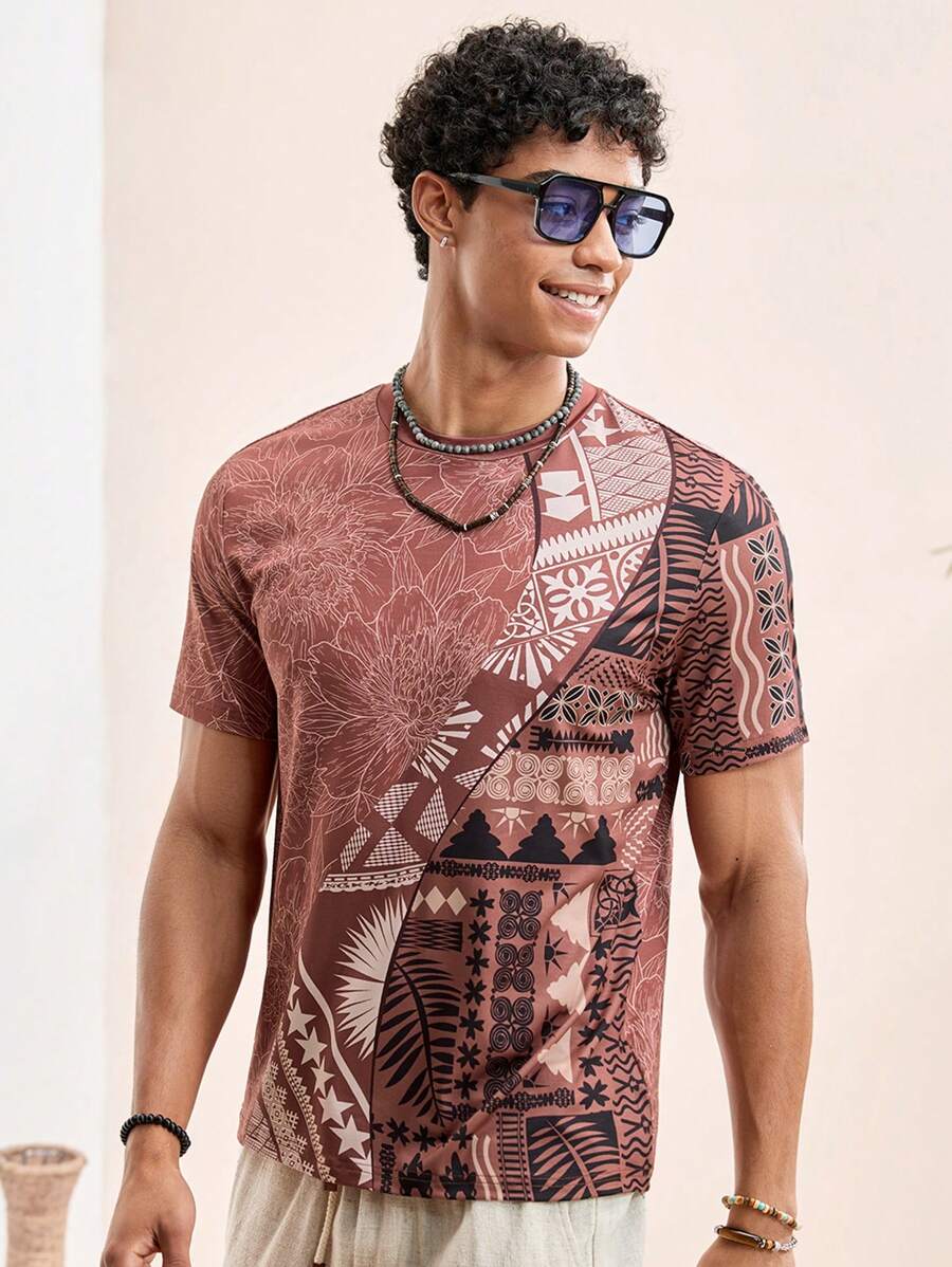 Manfinity VCAY Men's Digital Print Short Sleeve T-Shirt, Suitable For Everyday Wear