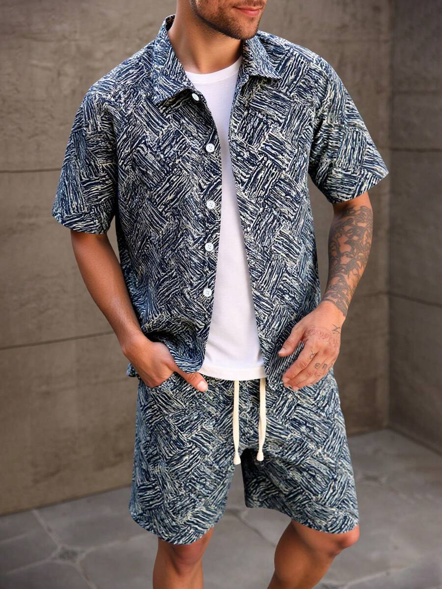Manfinity Homme Conjunto de camisa y pantalones cortos para hombres, de moda para el verano