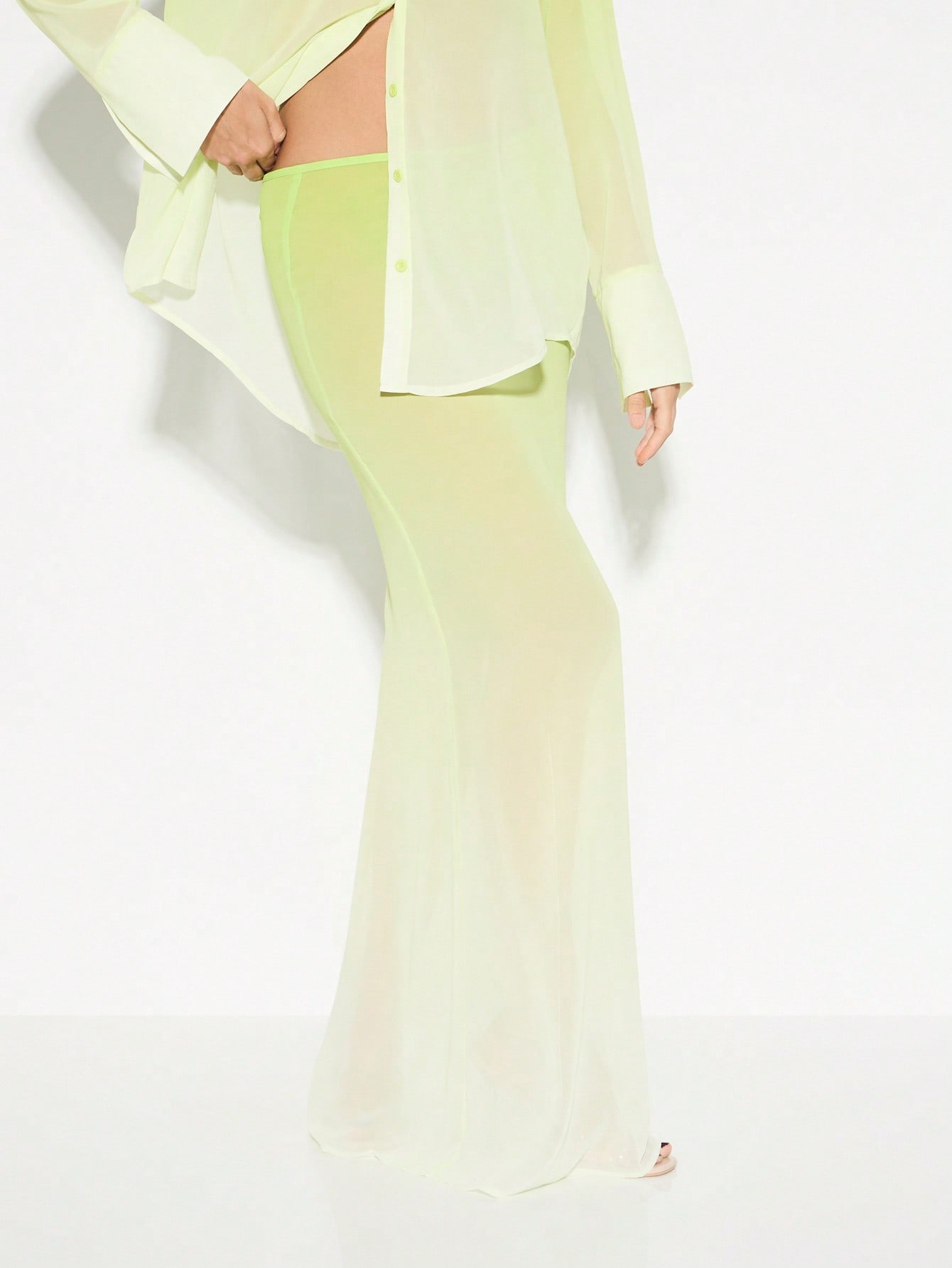 room306♡Chiffon Tuck Maxi Skirt Chiffon Flow Maxi Sheer Overlay Skirt｜KiZN
