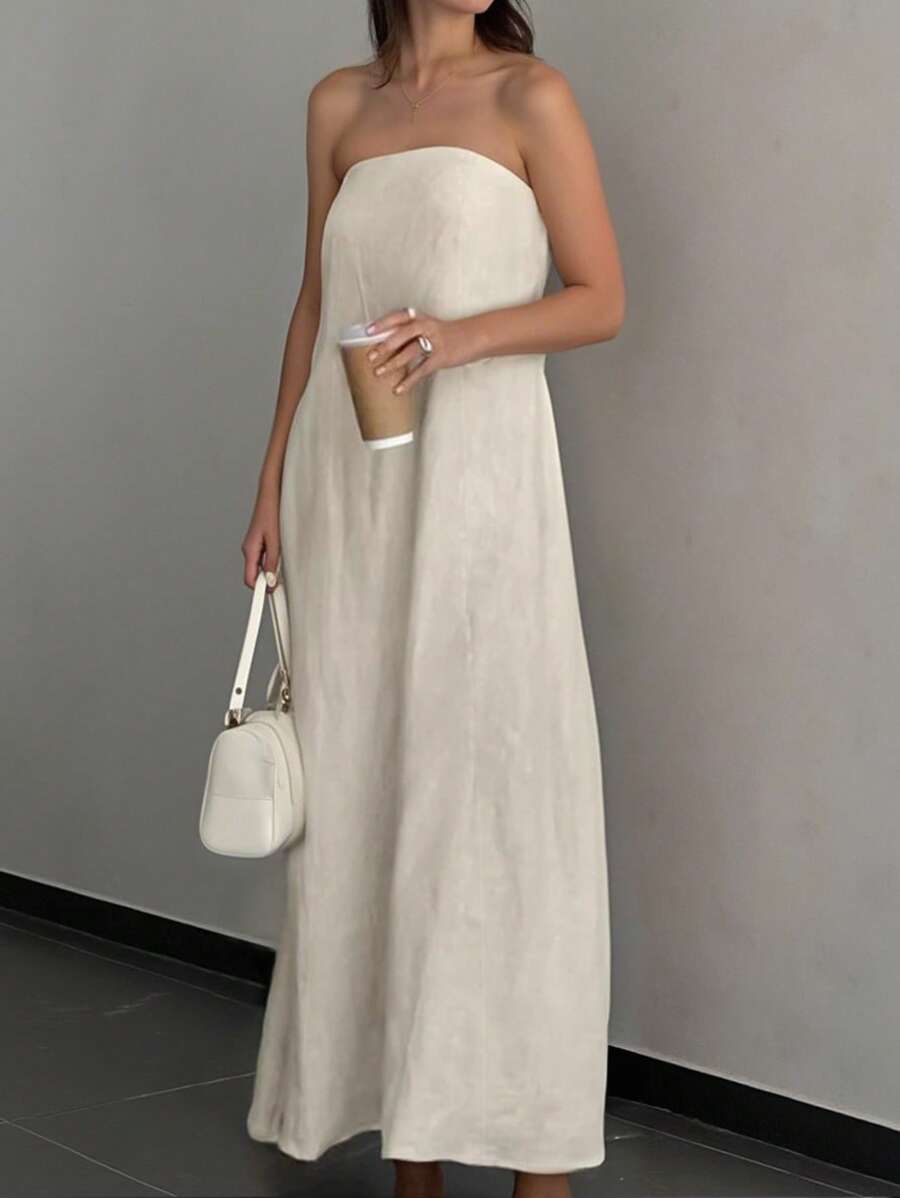 INAWLY Vestido largo suelto y casual de unicolor para mujer