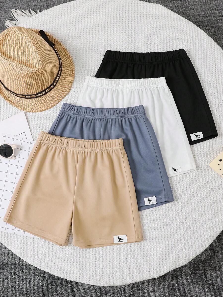 Set de 4 piezas de pantalones cortos casuales, cómodos, con estilo sencillo y práctico, suaves y cómodos con bordado y decoración en la cintura, adecuados para uso diario, la escuela, los viajes y deportes en primavera y verano, para niños jóvenes