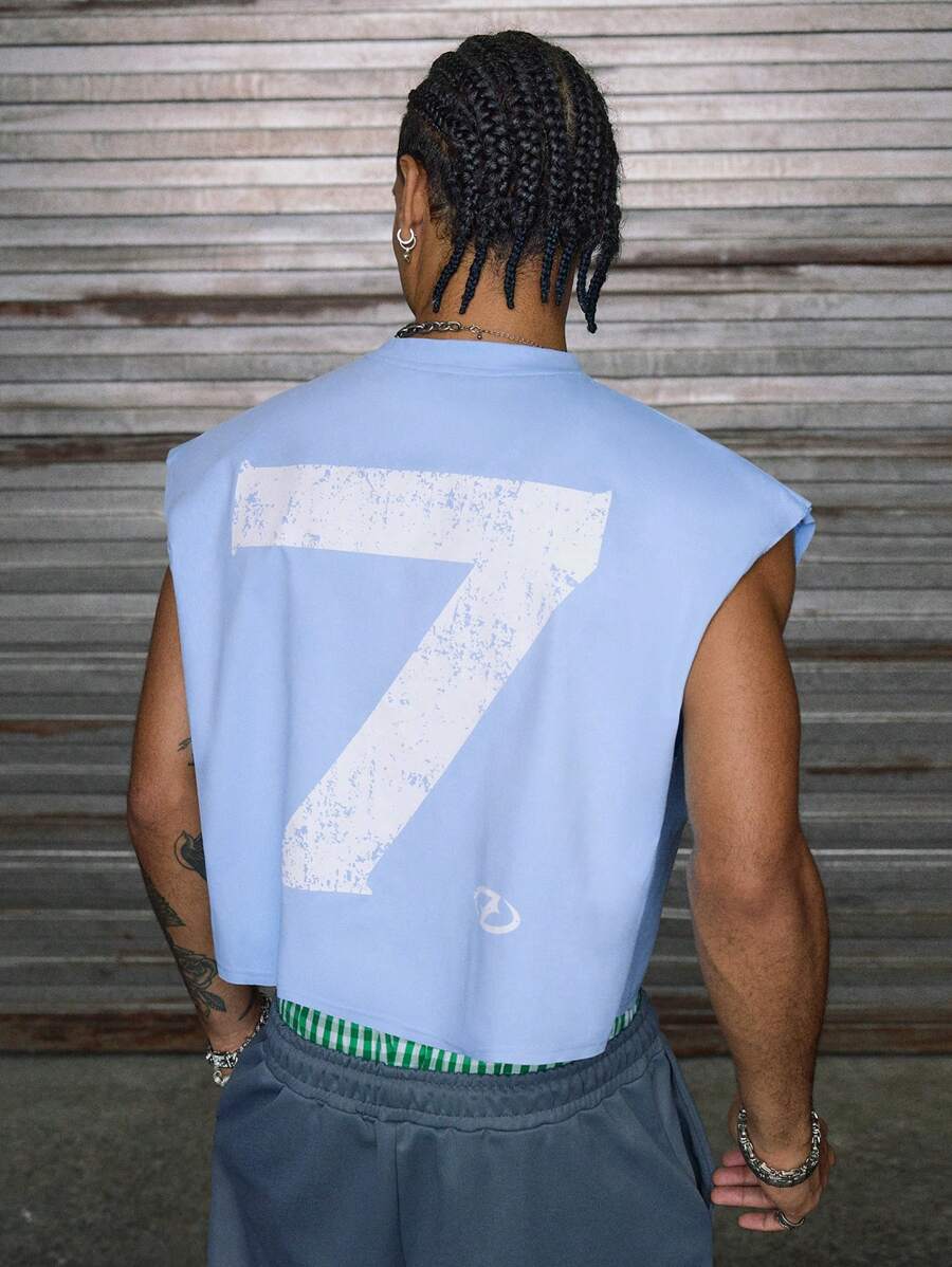 AXEPEAK Camiseta sin mangas de cuello redondo suelta y estampada, inspirada en el estilo urbano, surtido de tallas para hombre