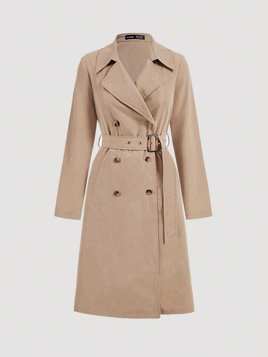 SHEIN MOD Khaki Retro Long-Sleeved Waist Women's Trench Coat,Winter Women Clothes,Winter Women Coat,New Year Eve,Women Jackets, Women Outfit,Long Women Jackets,Winter Women Jacket,Elegant Jackets,Business Women Clothes