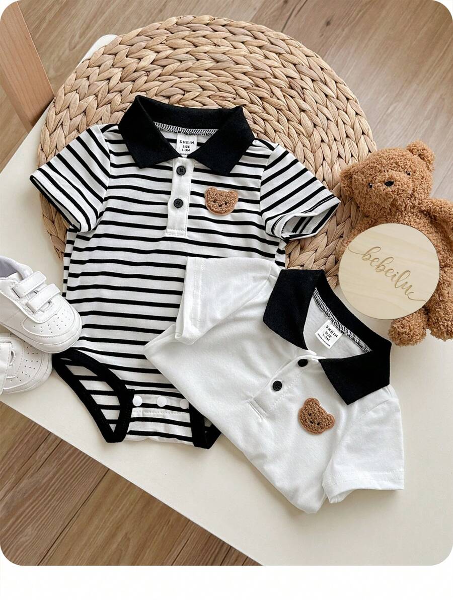 Set de 2 piezas de raniper casual con rayas para bebé recién nacido niño, adecuado para fiesta de cumpleaños, ceremonia, boda, baby shower