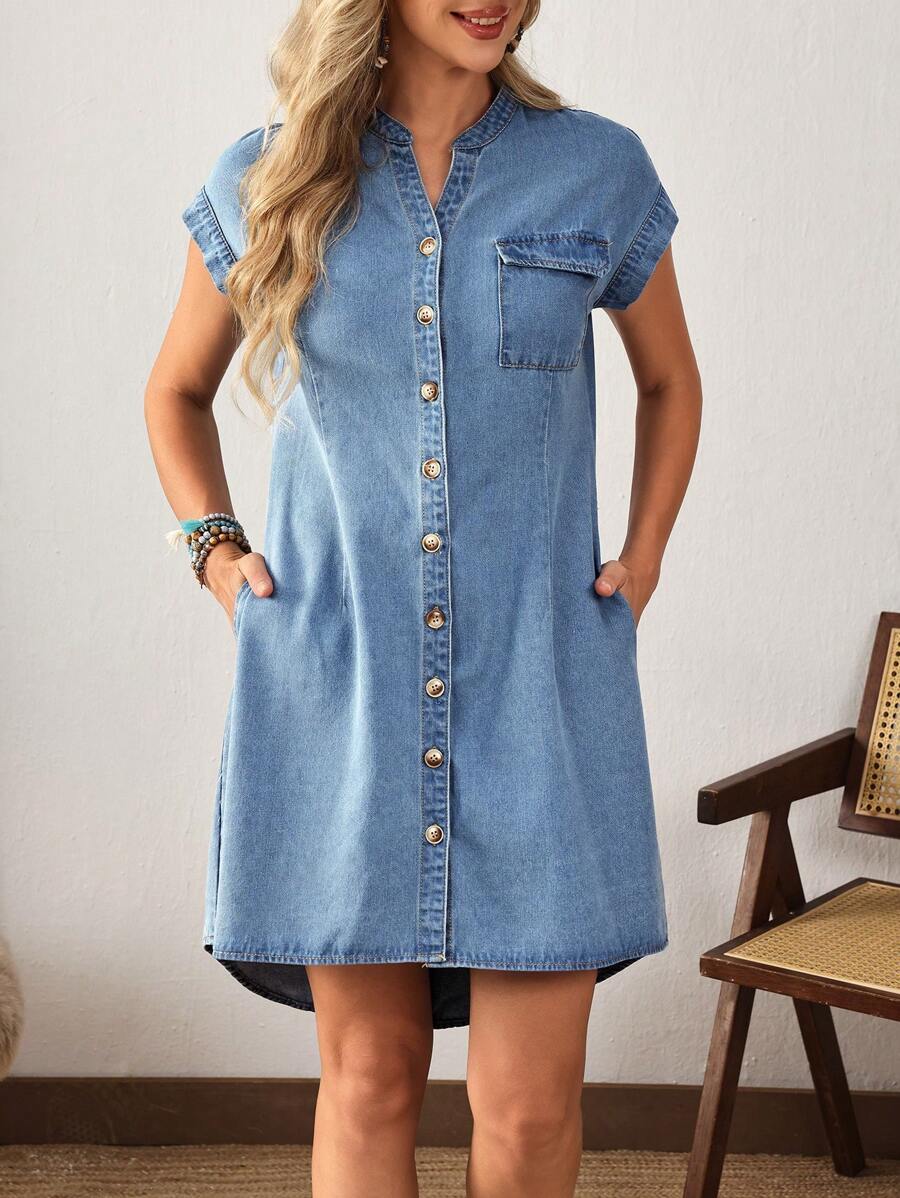 EMERY ROSE Women's Casual Front Button Denim Dress For Vacation