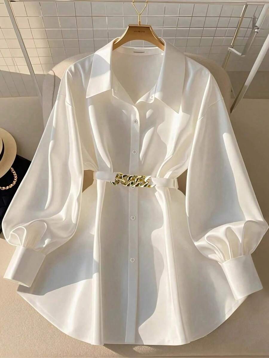 GlowEve Women's Front Button Long Sleeve Metal Decor Casual Shirt