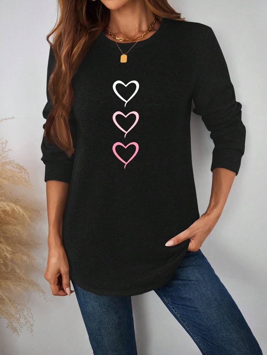 EMERY ROSE Women Casual Ombre Heart Round Neck Thick Sweatshirt, Suitable For Autumn/Winter