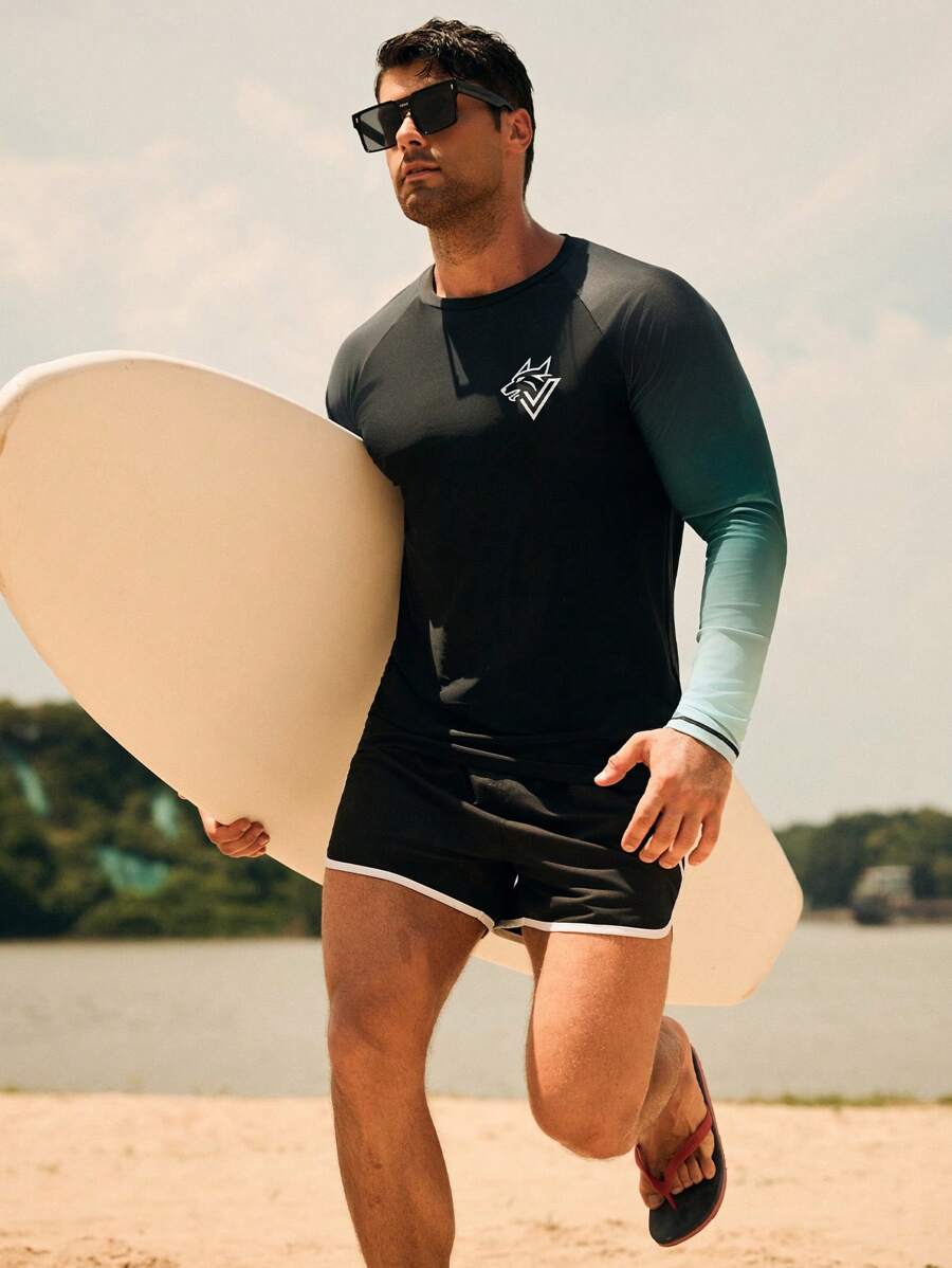 Manfinity VDAYZ Men Ombre Long Sleeve Rashguard, UV Protection Swimwear