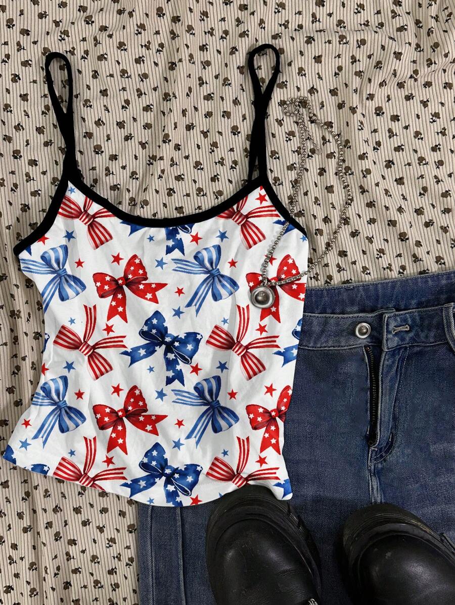 Attitoon 4th Of July Women's Casual Sexy Camisole Crop Top, Independence Day, Vacation Vibes, Spring Break, Beach, Music Festivals