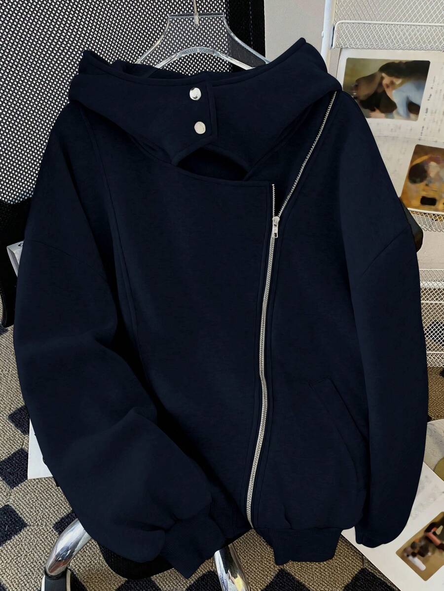 SHEIN EZwear Felpa con cappuccio e chiusura lampo, monocromatica, minimalista e alla moda, adatta per l'estate