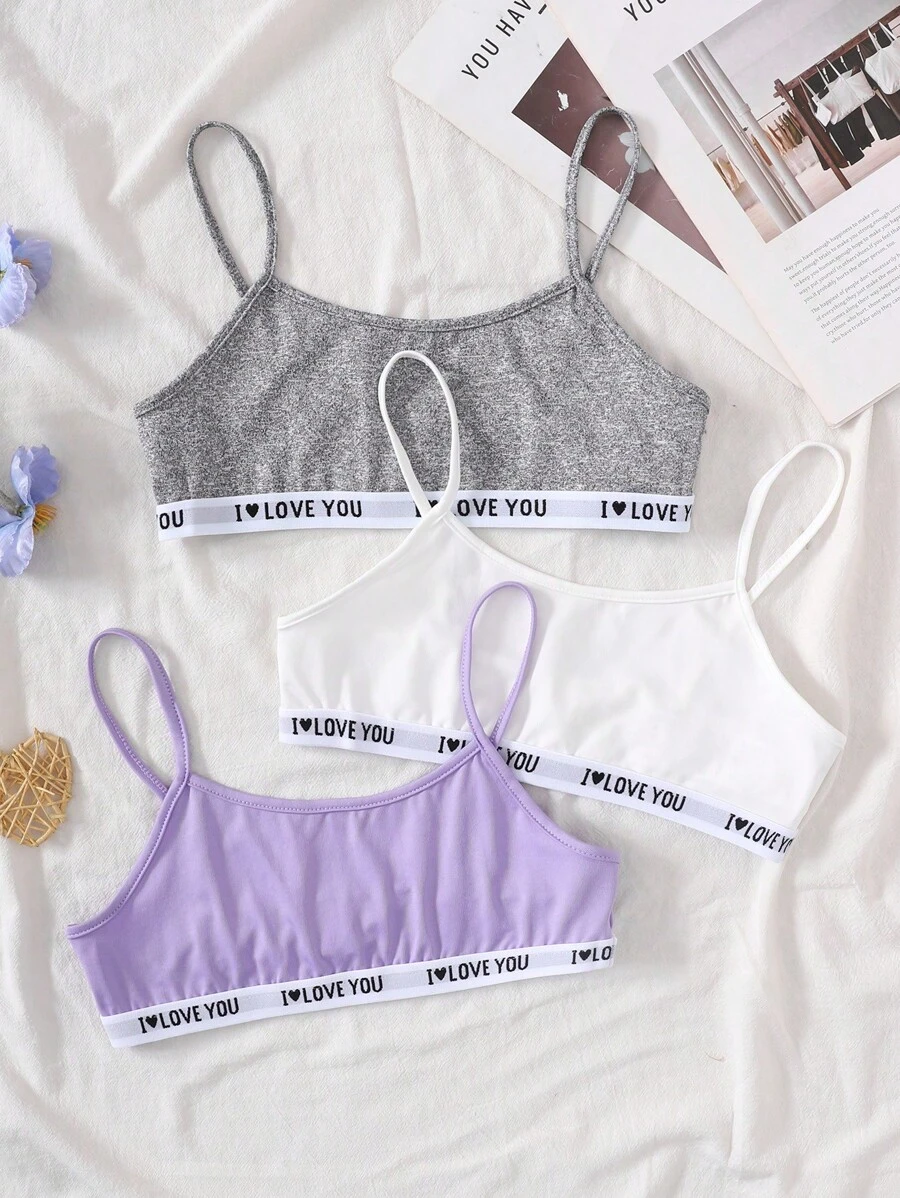 SHEIN Conjunto de 3 peças de sutiã esportivo casual minimalista com letras gráficas, macio e confortável para meninas adolescentes