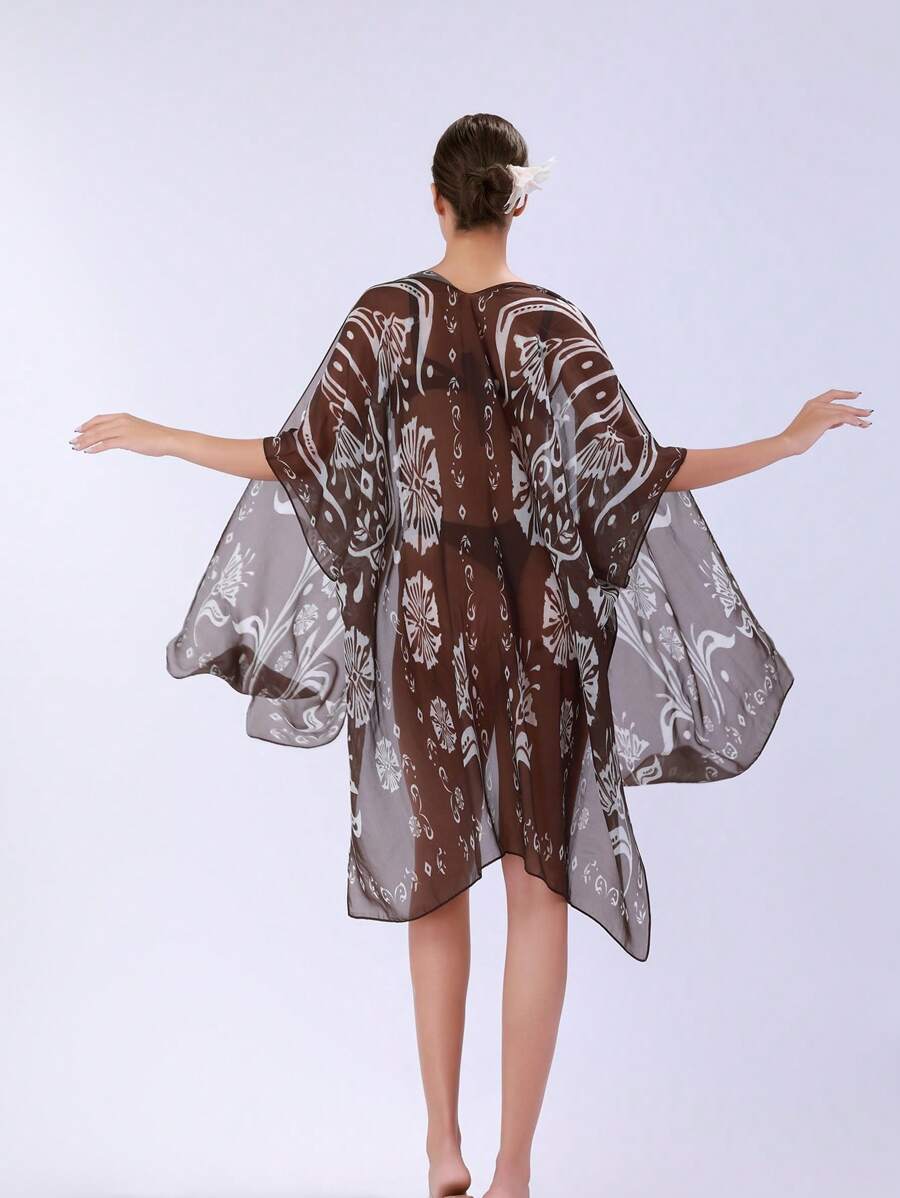 SHEIN Swim Summer New Multi-Color Random Print Boho Beach Vacation Kimono