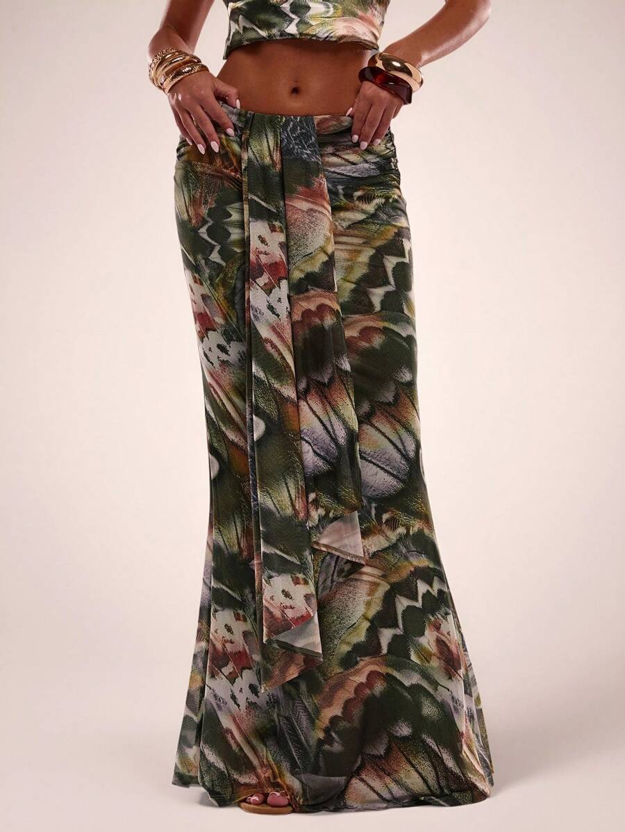 SHEIN BAE Gonna a stampa con motivo sirena all-over alla moda per vacanze delle donne