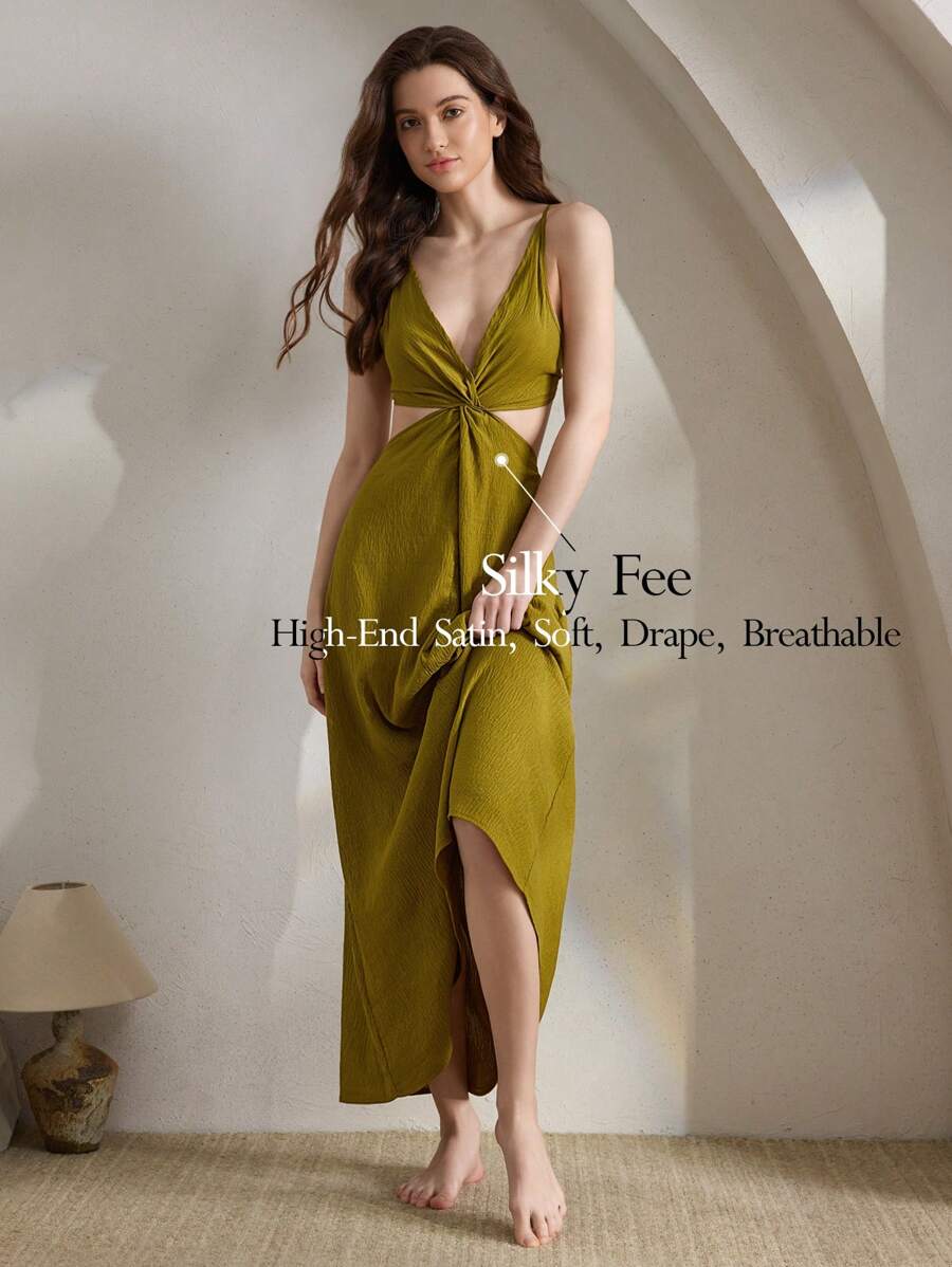 Ocili Ocili Vestido casual decorativo de punto de algodón suave y amigable con la piel, de estilo minimalista, para mujer