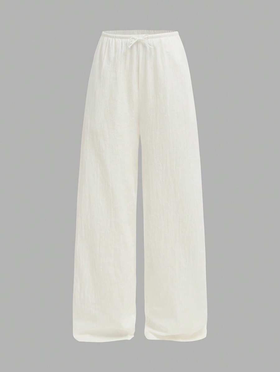SHEIN Girlism Tween Girls Loose Casual Minimalist Comfortable Wide Leg White Woven Pants, Versatile