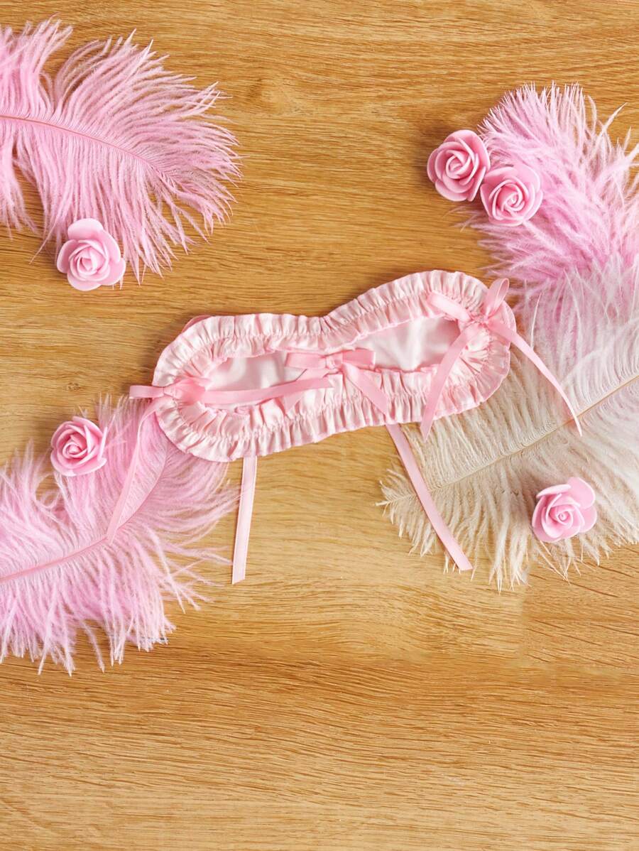 FairyFlirt Coquette Princess Layered Cake Design Satin Eyemask With Ruffle Trim, Bow Accent, Intimate Lingerie Accessories For Women, Pink, For Lolita Party & Everyday Wear