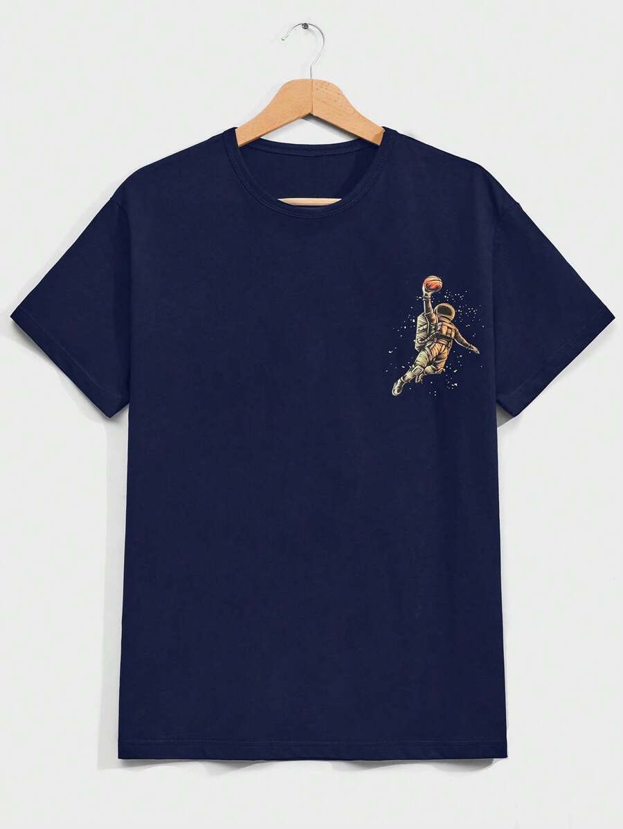 RueChic Camiseta de manga corta casual de hombre con estampado de astronauta, para verano