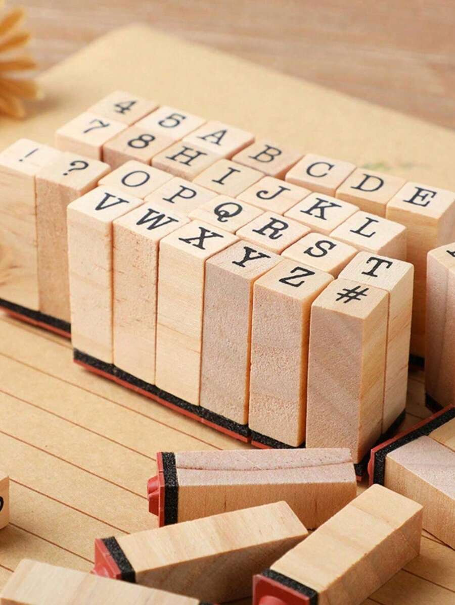 SHEIN 40 Pieces In 1 Box Alphabet Stamps Alphabet Stamp Set With Alphanumeric Symbols For Journaling Wooden Alphabet Stamp Set, Uppercase And Lowercase Letters For Scrapbooking, Diary And Envelope Seals, Wooden Letters For Crafts Scrapbook Stamps School Supplies School Supplies For School Office Supplies School Stuff Office Supplies For Desk Office Supplies Office Desk Supplies Back To School,Back To School,School Supplies