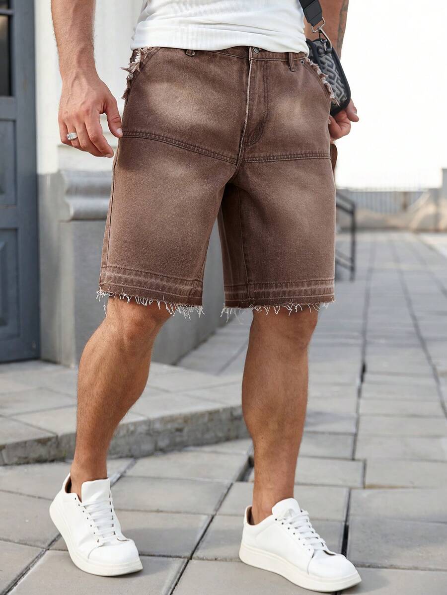 Manfinity Hypemode Pantalones cortos vaqueros casuales lavados con efecto vintage para hombre