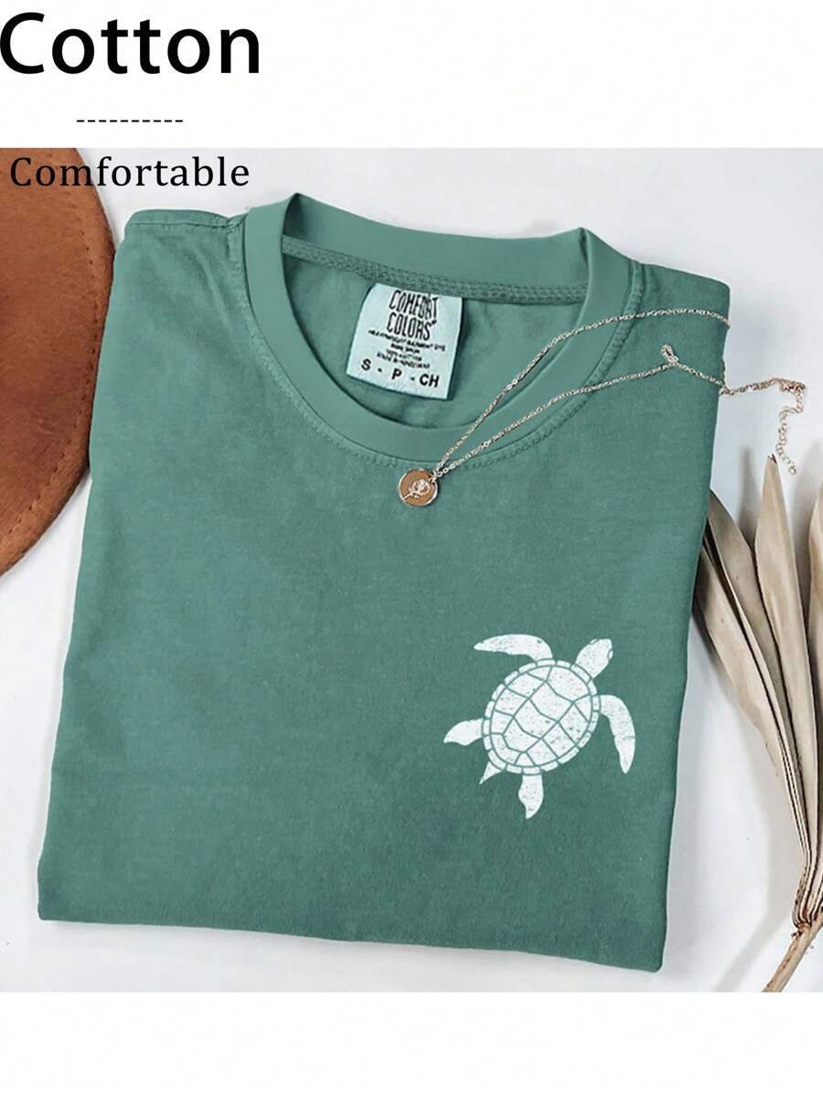 Camiseta de mujer con estampado retro de tortuga marina, camiseta de moda, camiseta de playa, camiseta gráfica, camiseta de verano, camiseta para salvar a las tortugas marinas, camiseta de cuello redondo con estampado con tema oceánico para mujer
