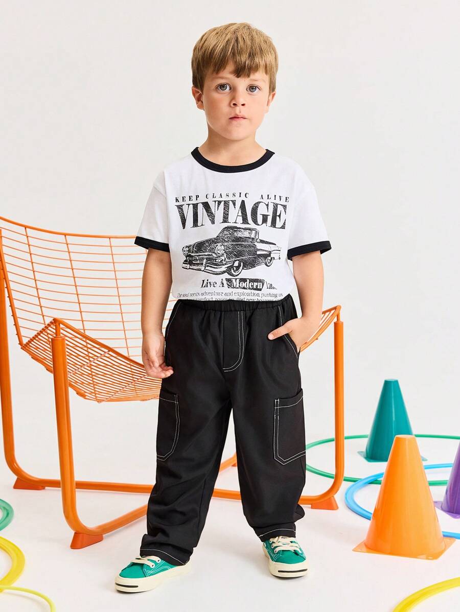 Leap Crew Leap Crew Pantaloni scurți casual simpli și confortabili pentru băieți, cu talie medie, cu buzunare laterale și garnitură contrastantă