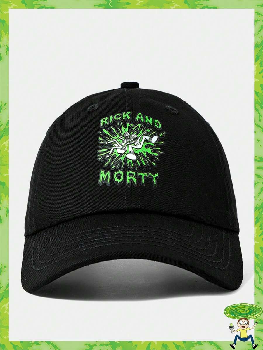 Rick and Morty X SHEIN Verstellbare schwarze Kappe mit Buchstaben- und Cartoon-Motivdruck