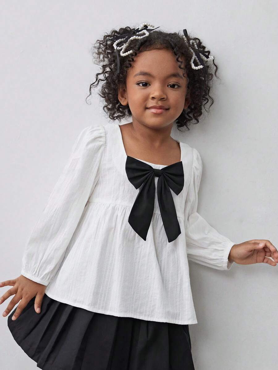 Maija Kids Maija Kids Young Girl Shirt With Bow Decor And Ruffle Sleeves
