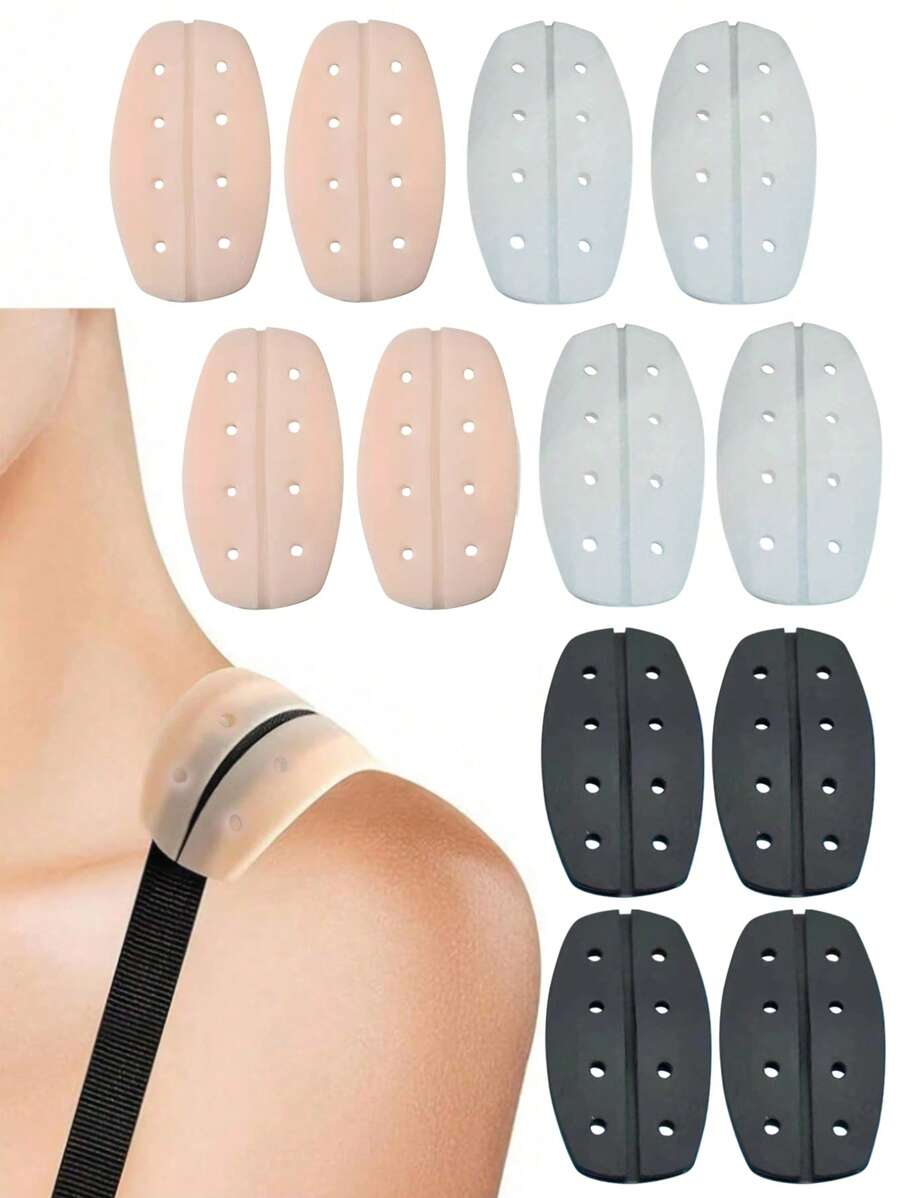 SHEIN Clips de tirantes de silicona para sujetadores, color nude/blanco/negro, almohadillas para los hombros antideslizantes, protector de tirantes de sujetador suave e invisible (con agujeros)